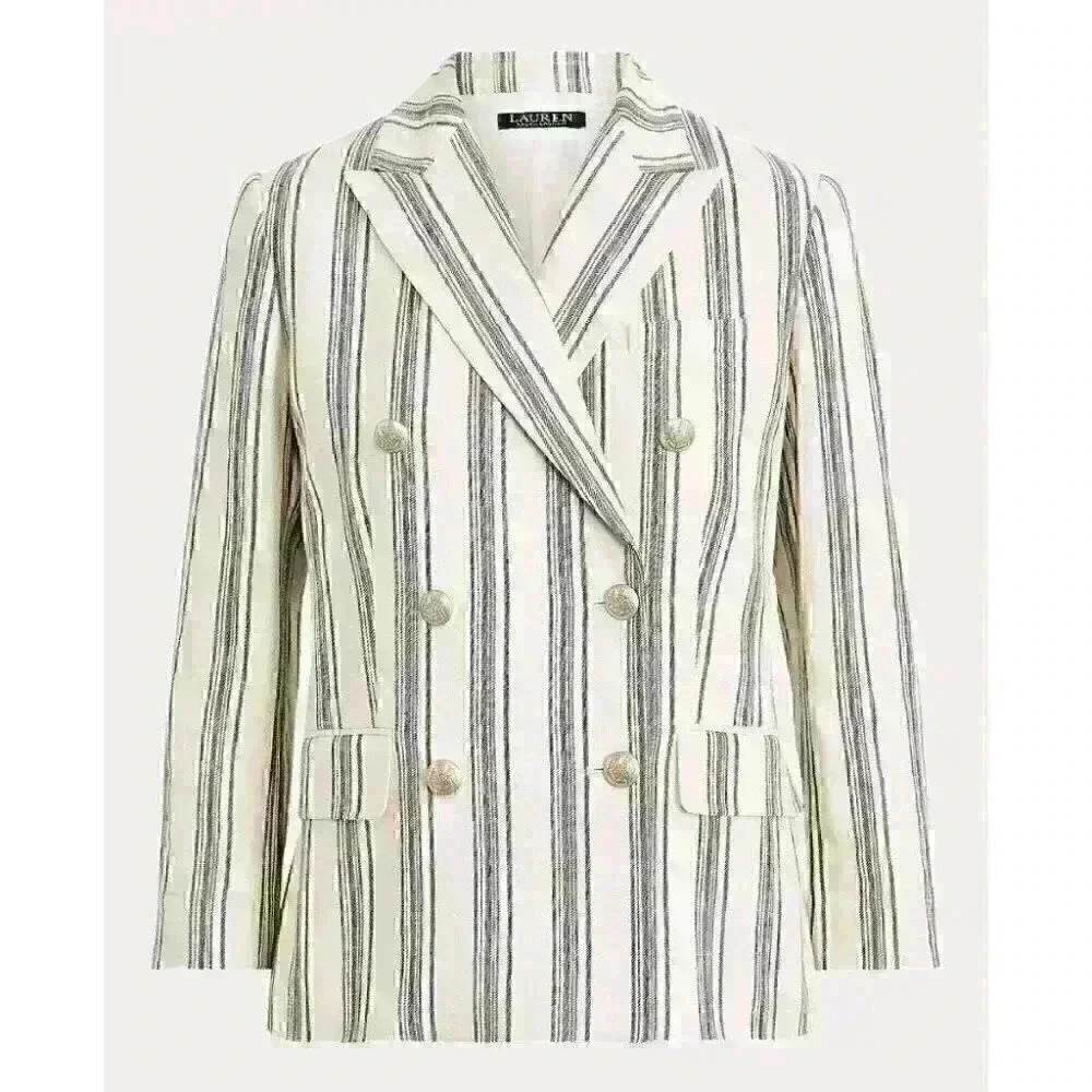 NEW Lauren Ralph Lauren Women’s 12 Striped Linen Twill Blazer NWT $265